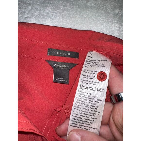 Eddie Bauer Large Long Sleeve Departure Shirt Collared Button Down Dark Coral - Picture 8 of 11